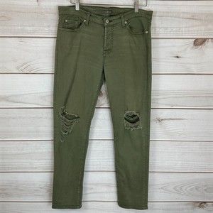 7 For All Mankind Distressed Olive Green Straight Leg Jeans, Size 30